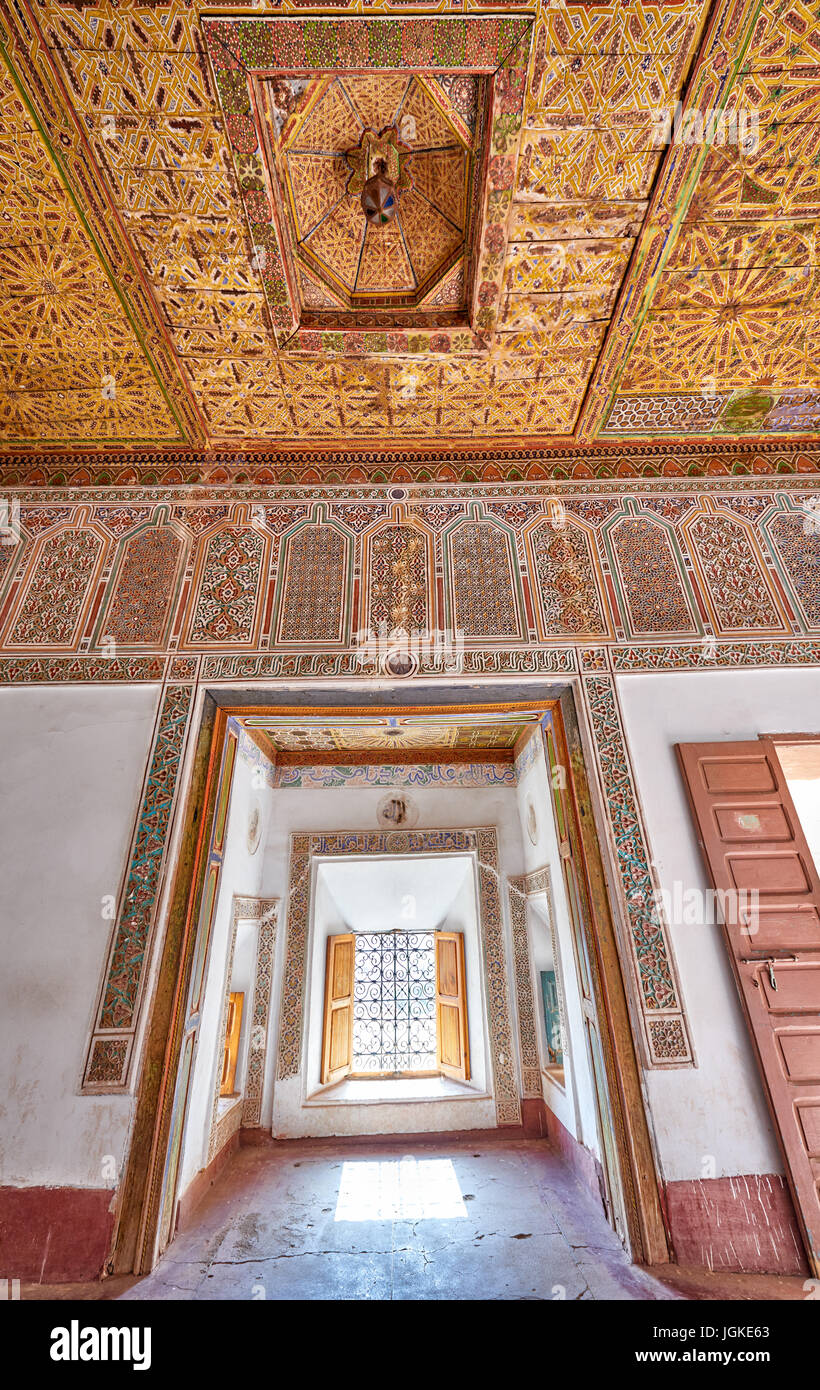 inside shot with decorated ceiling inside Kasbah Taourirt, Ouarzazate ...