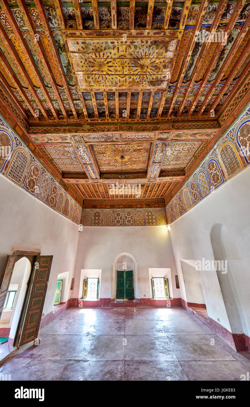 inside shot with decorated ceiling inside Kasbah Taourirt, Ouarzazate ...