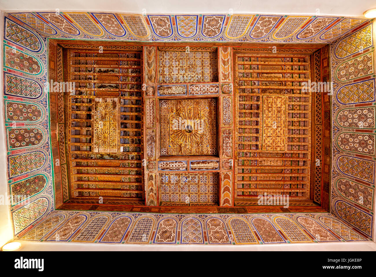 inside shot with decorated ceiling inside Kasbah Taourirt, Ouarzazate ...