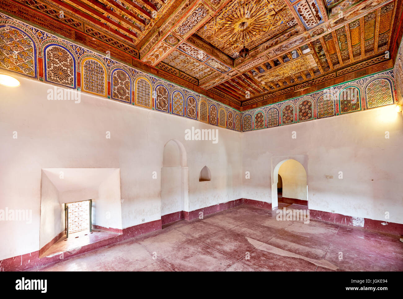 inside shot with decorated ceiling inside Kasbah Taourirt, Ouarzazate ...