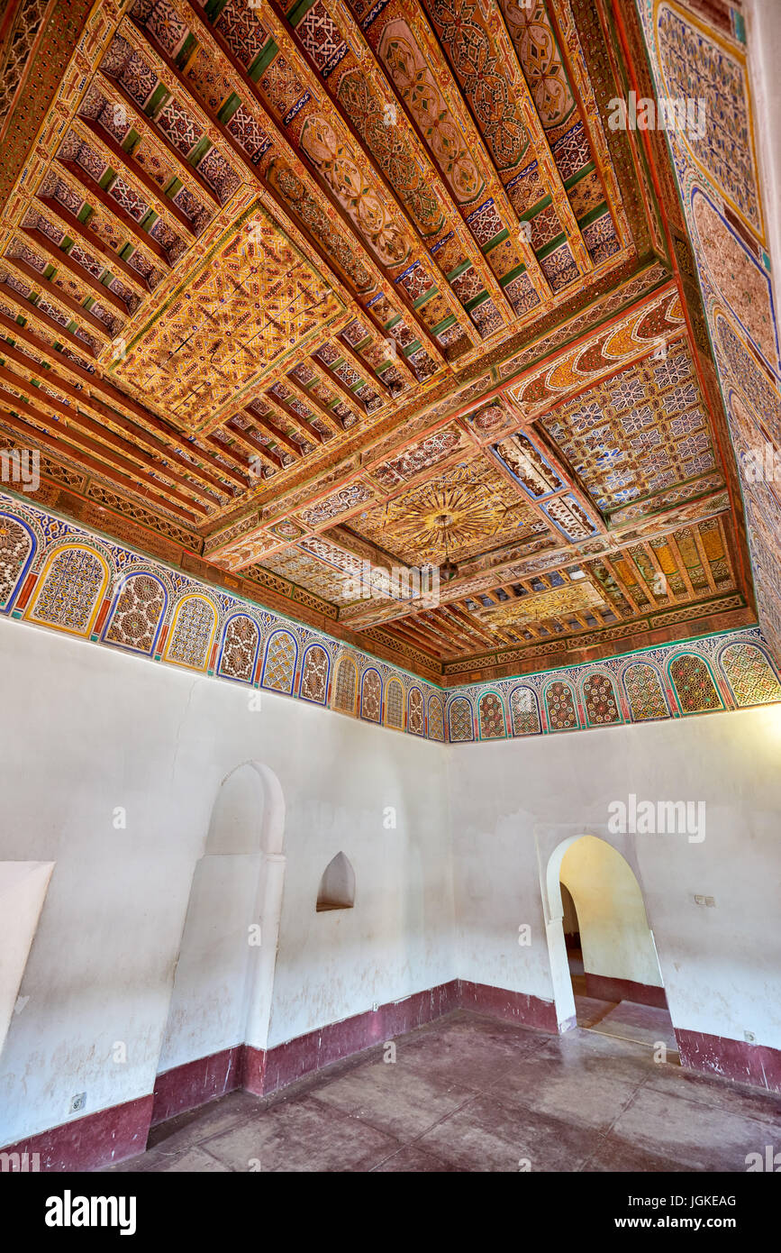inside shot with decorated ceiling inside Kasbah Taourirt, Ouarzazate ...