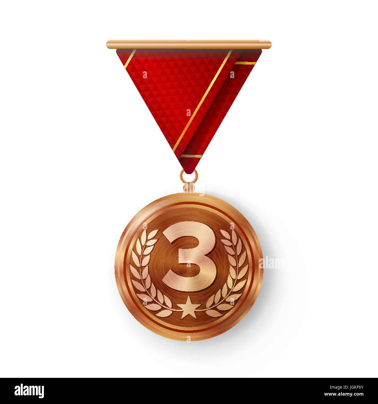 Bronze Medal Vector. Metal Realistic Third Placement Achievement. Round