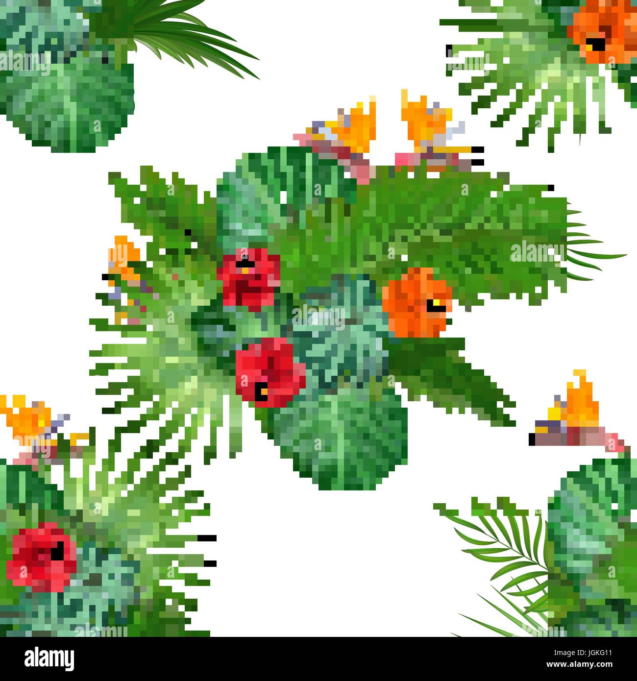 Seamless hand drawn tropical vector pattern with hibiscus flowers and ...
