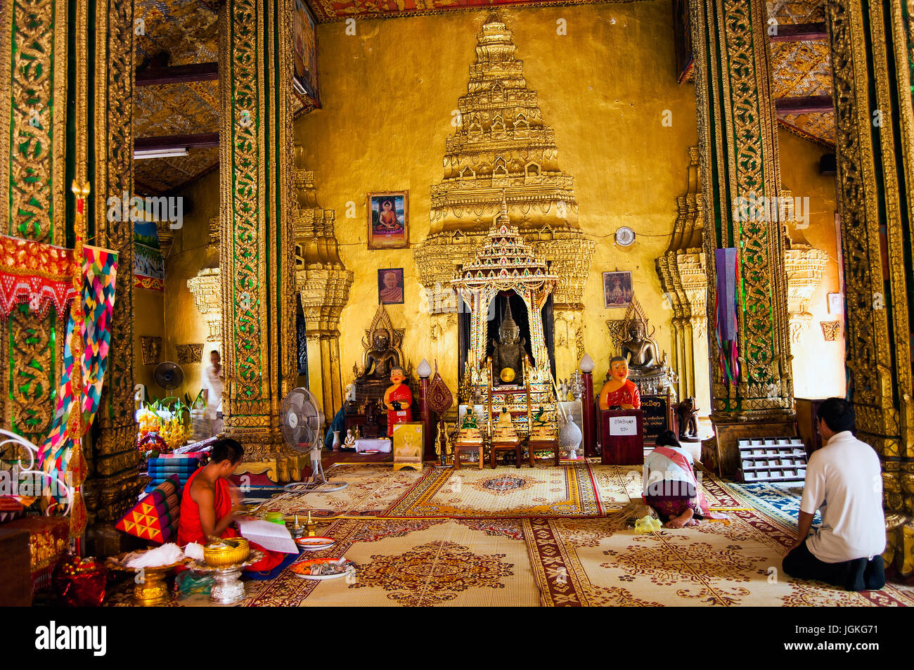 Ordination hal, or sim, interior, Wat Si Muang, Vientiane, Laos Stock Photo