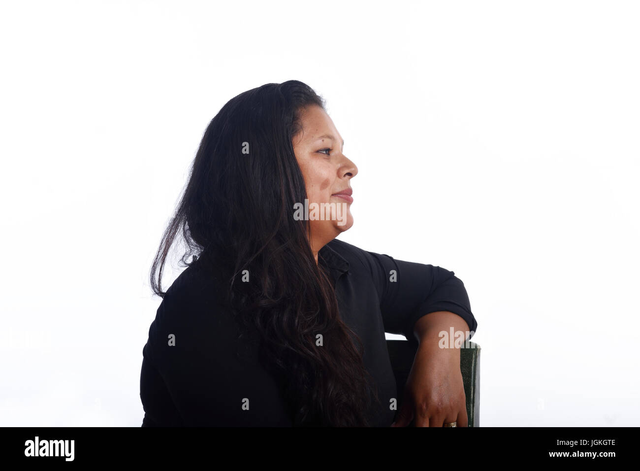 Portrait of a latin woman on white background Stock Photo - Alamy