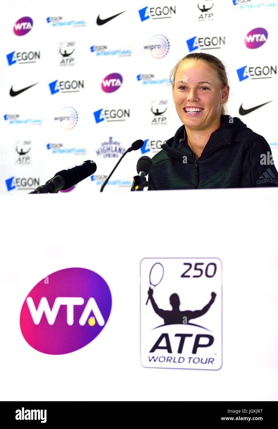 Caroline Wozniacki (Denmark) in a press conference after her semi-final at the Aegon International, Eastbourne 2017 Stock Photo