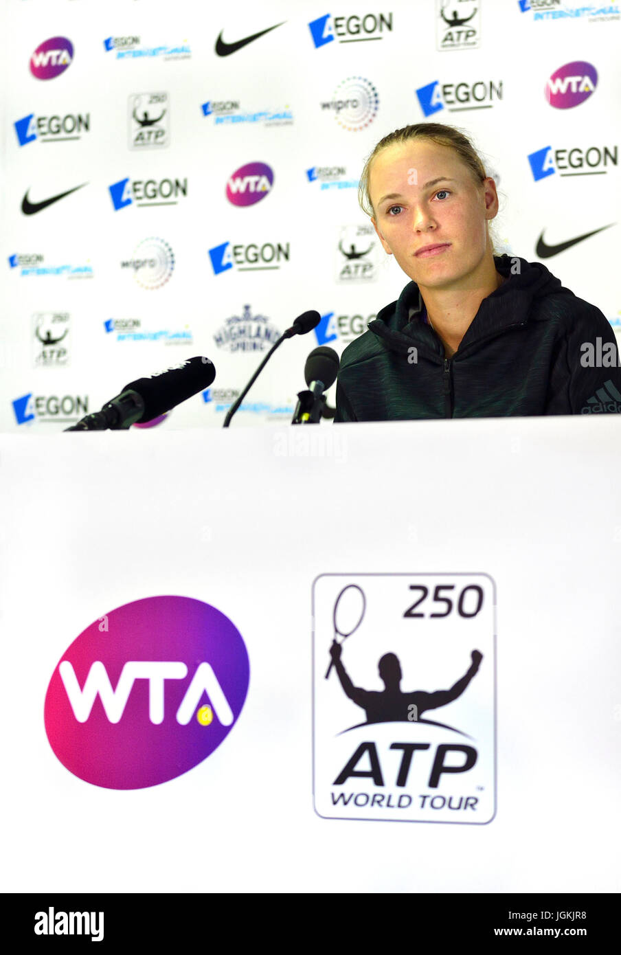 Caroline Wozniacki (Denmark) in a press conference after her semi-final at the Aegon International, Eastbourne 2017 Stock Photo