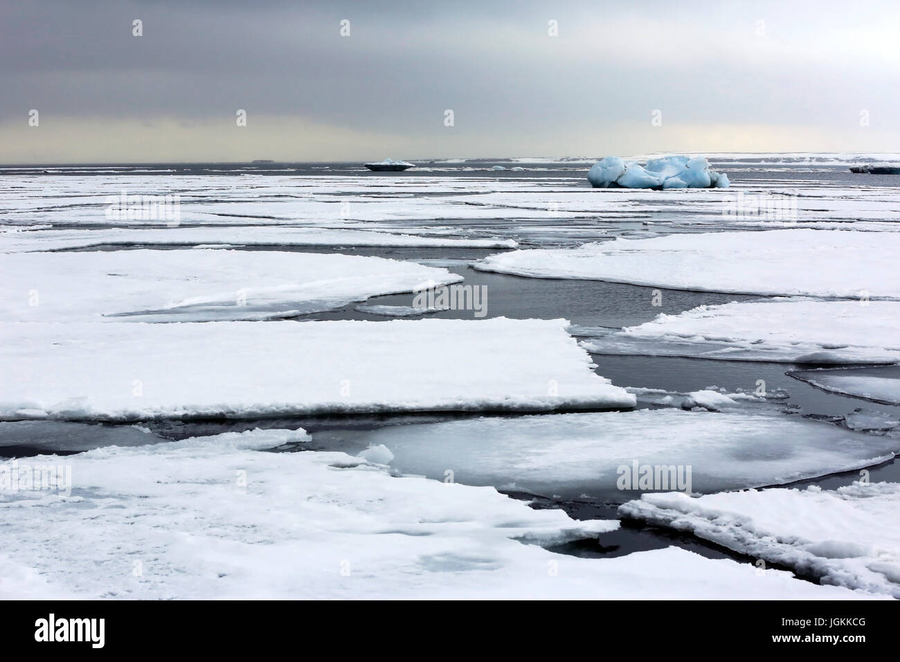 Ice-floes and Water, outside Spitsbergen. Svalbard, Norway Stock Photo