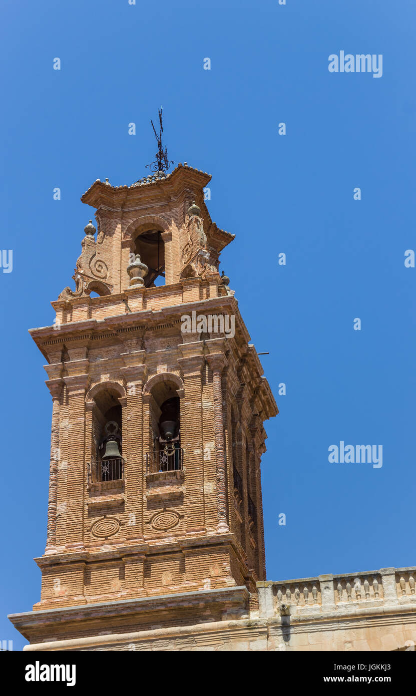 Bellfry of the historic church of Almansa, Spain Stock Photo
