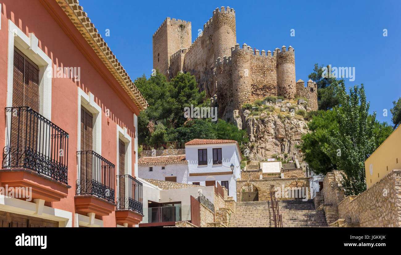 Castle on the hilltop above Almansa, Spain Stock Photo