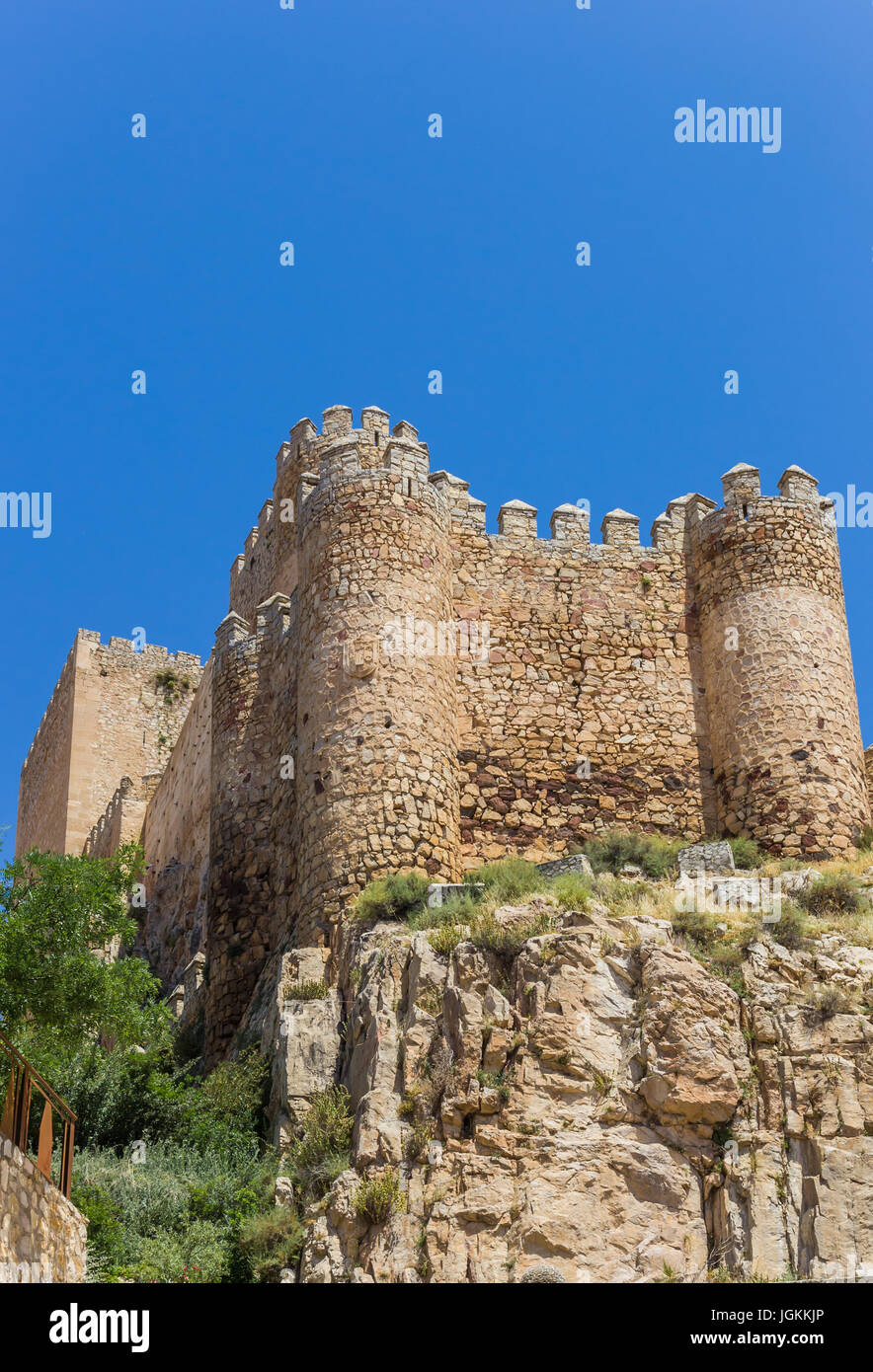 Castle on the hilltop above Almansa, Spain Stock Photo