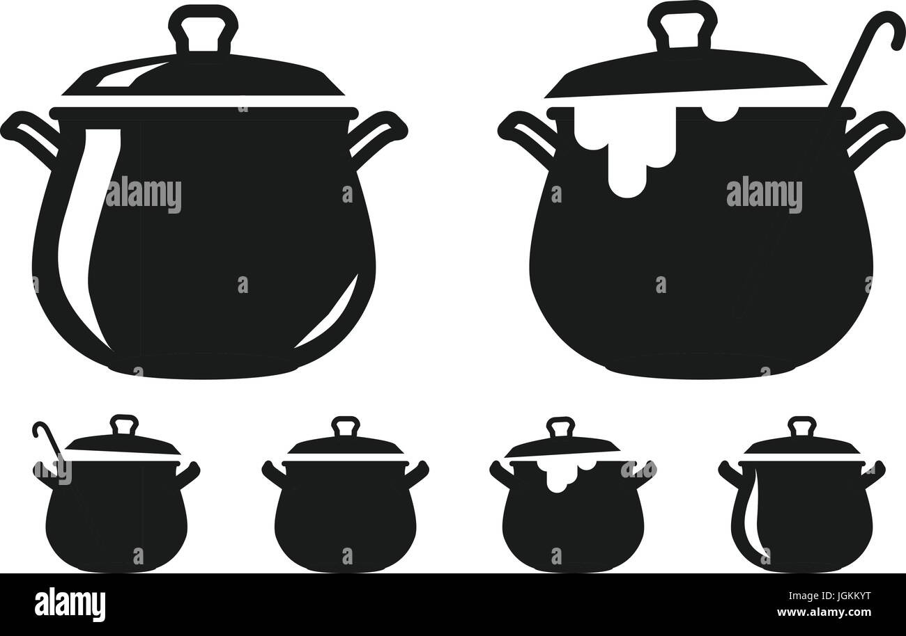 Pot with lid, pan of soup silhouette. Cooking, cuisine, cookery