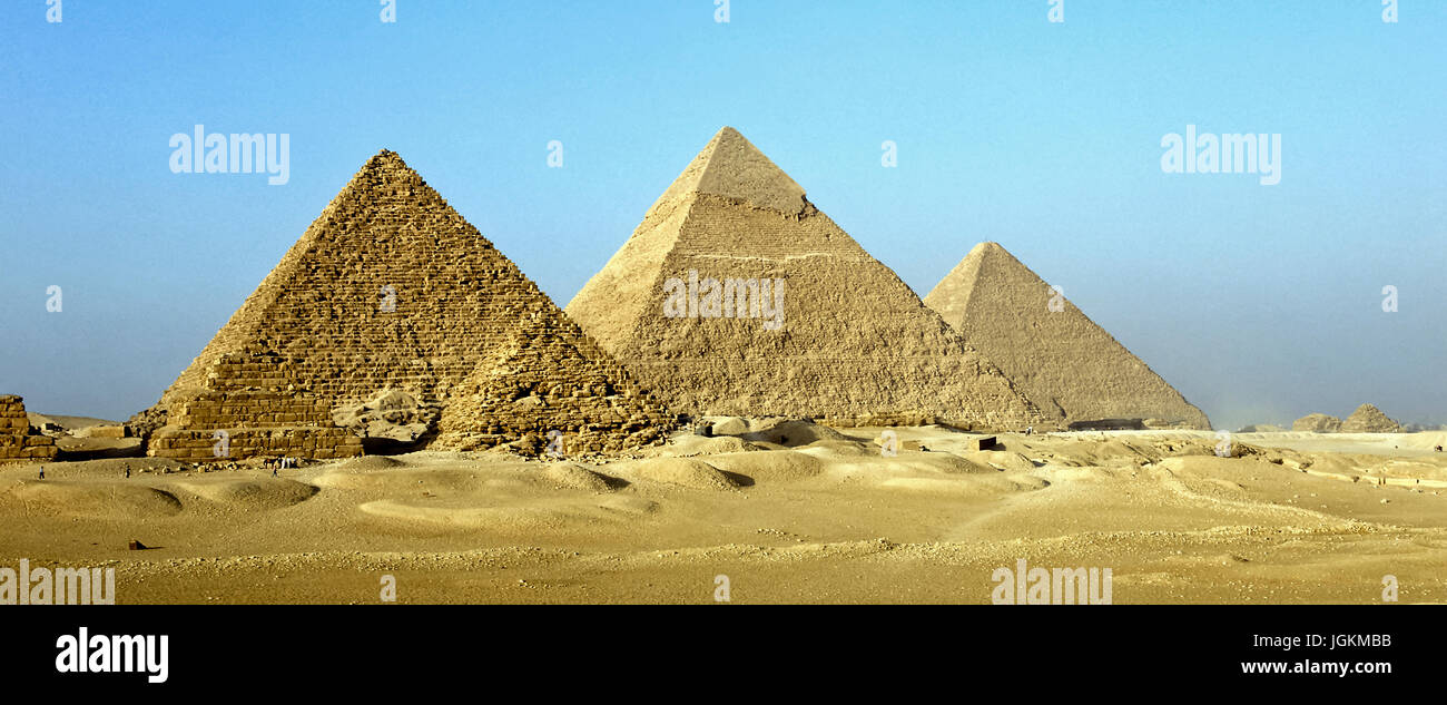 RS 7661. Backgrounds; Colours; Colors; Display, All three Pyramids, Giza, Egypt Stock Photo