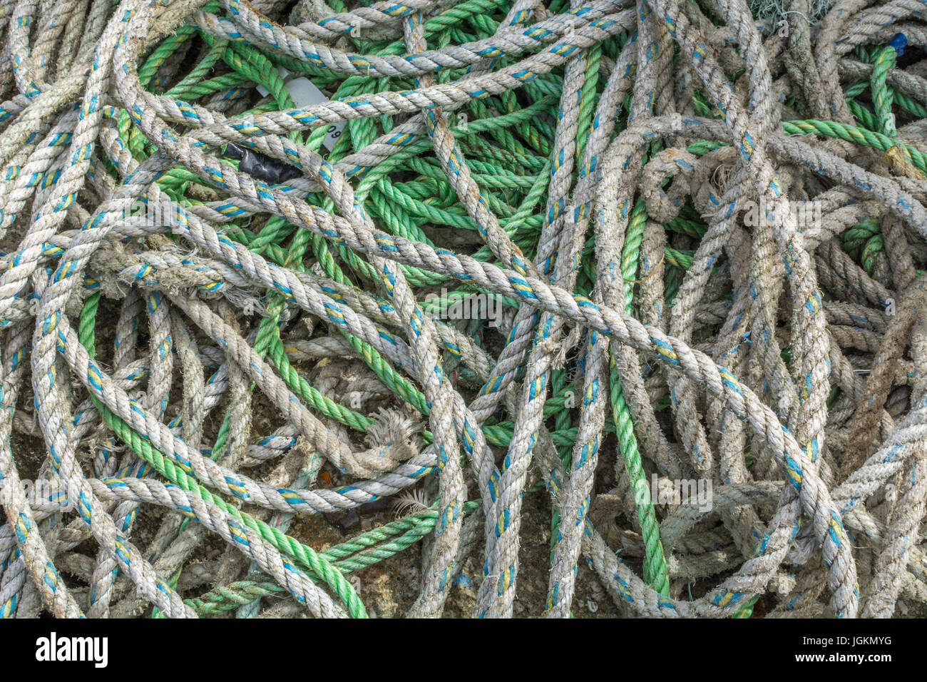 Fishermen's ropes on the quayside at Newquay harbour, Cornwall ...