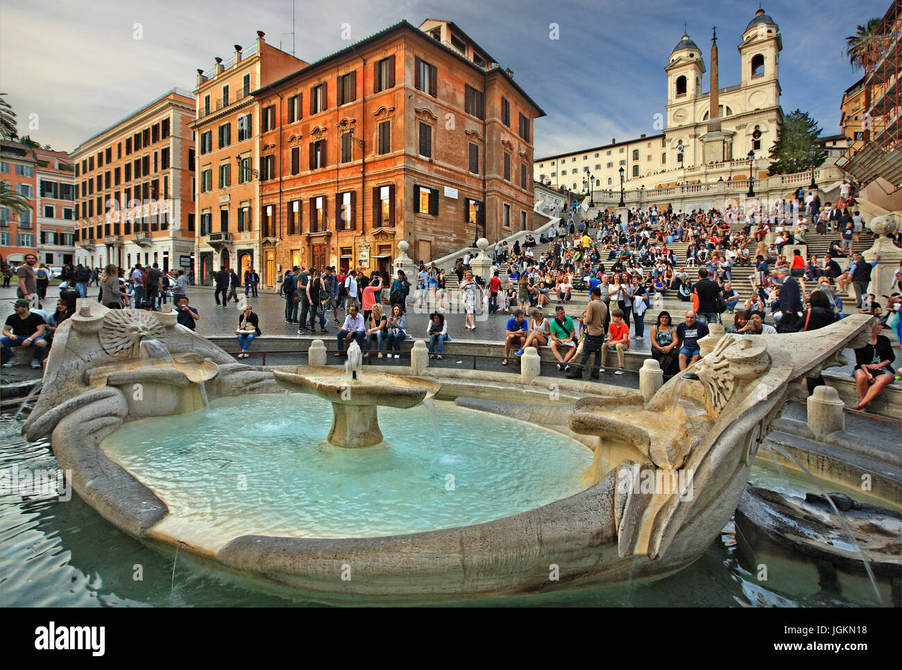 Piazza di Spagna, Fontana della Barcaccia and the Spanish Steps, Rome, Italy Stock Photo