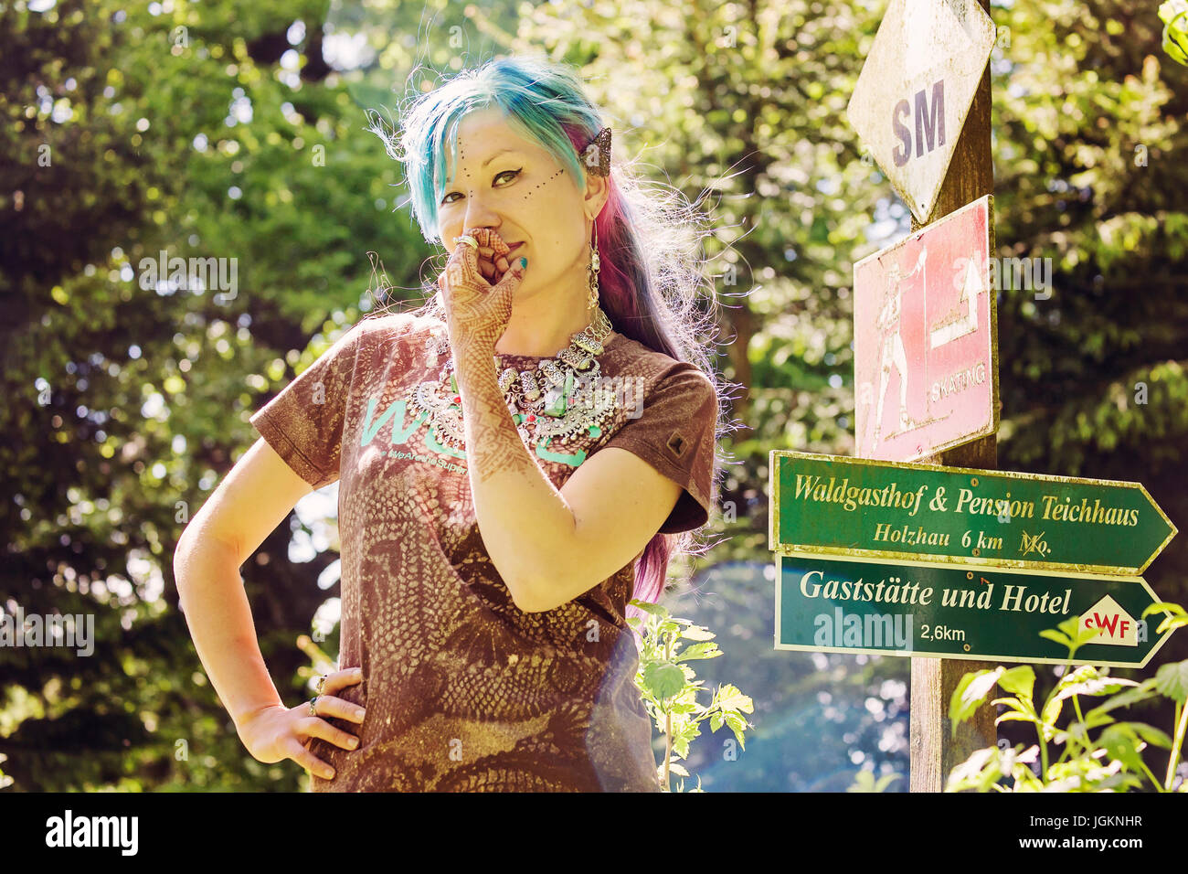 Hippie girl enjoying summer nature Stock Photo