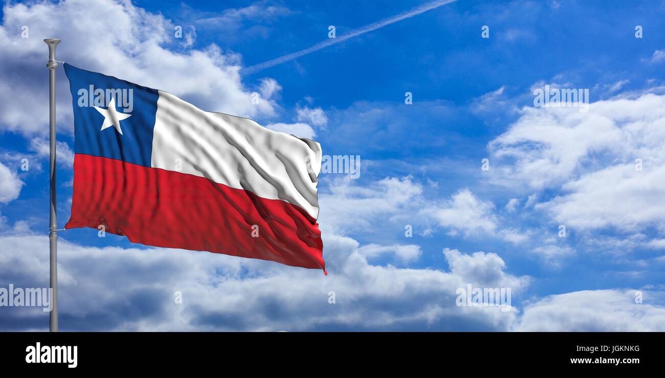 Chile flag waving on a blue sky background. 3d illustration Stock Photo