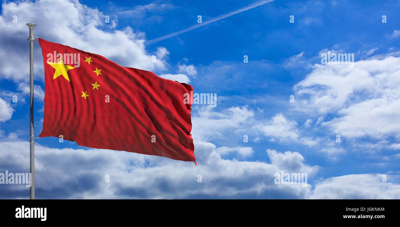 China flag waving on a blue sky background. 3d illustration Stock Photo Alamy