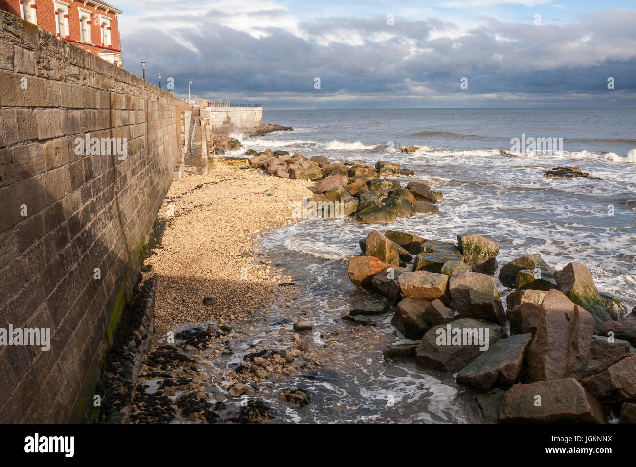 The headland at Hartlepool,England,UK with the waves crashing against