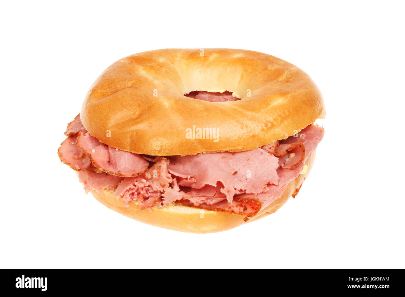Pastrami in a plain bagel isolated against white Stock Photo Alamy