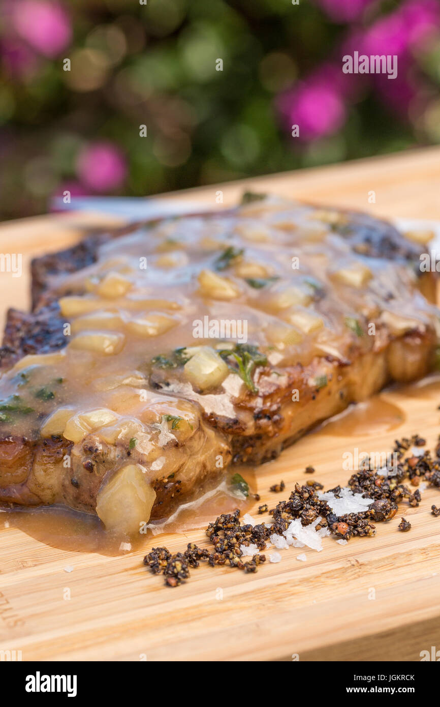 Boneless rib eye steak topped with Steak Diane sauce Stock Photo Alamy