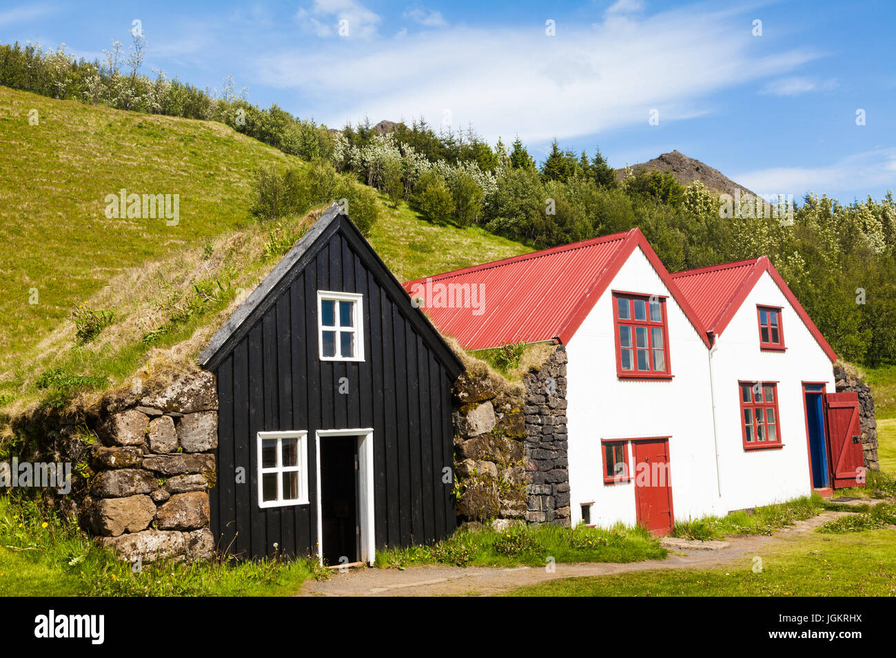 Example of typical older Icelandic housing at the Skogar Folk Museum Stock Photo