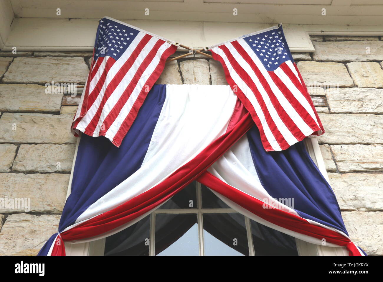 American flag display, window, 4th of July, Colton Hall, Monterey CA