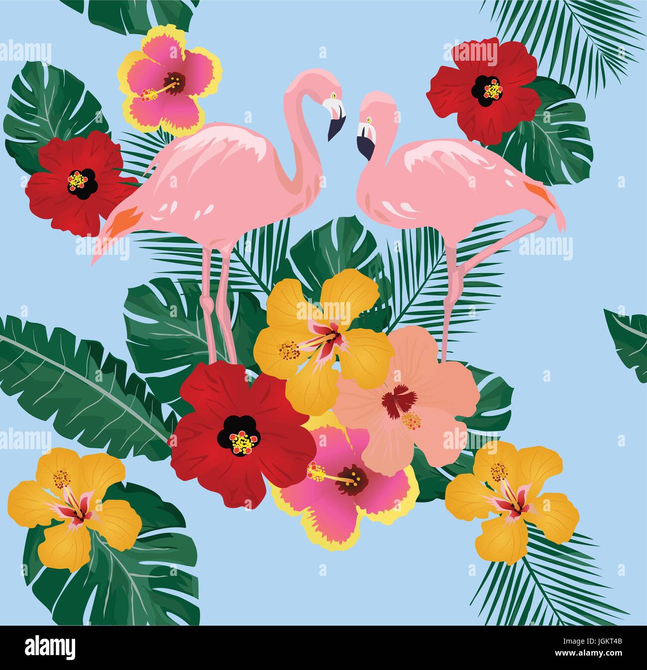 vector illustration of floral tropical flamingo background Stock Vector ...