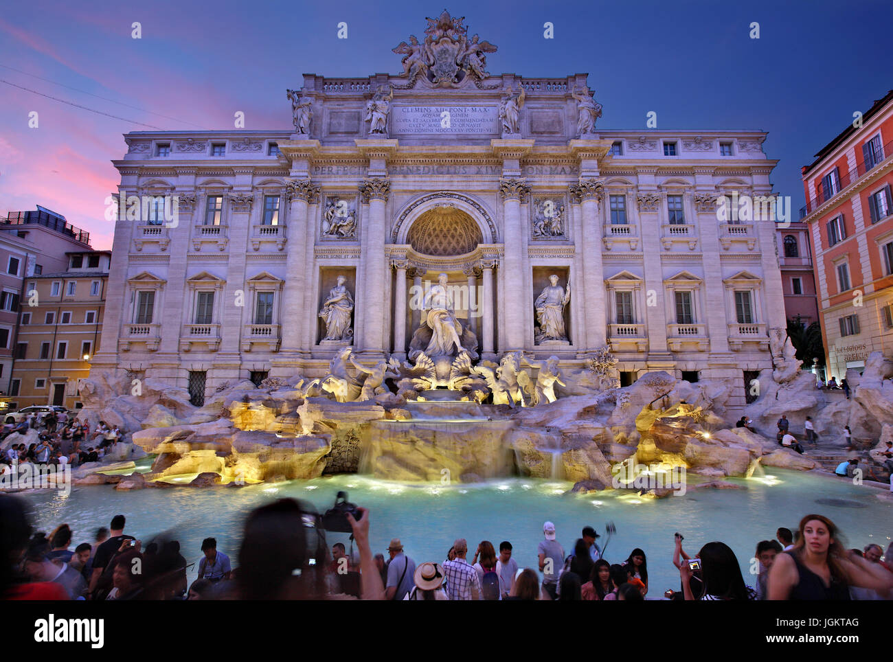 Night falling at Fontana di Trevi, Rome, Italy Stock Photo