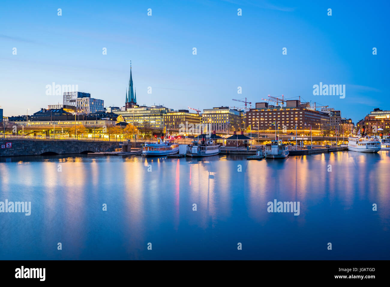View of Stockholm city at night in Sweden. Stock Photo