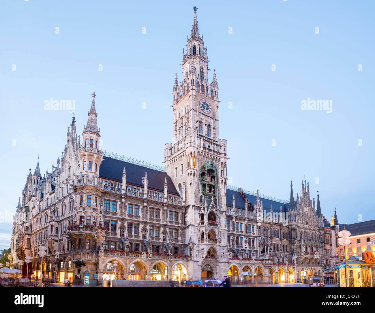 Munich, Germany - June 6, 2016: Munich Town Hall - Neue Rathaus on Marienplatz at night Stock Photo