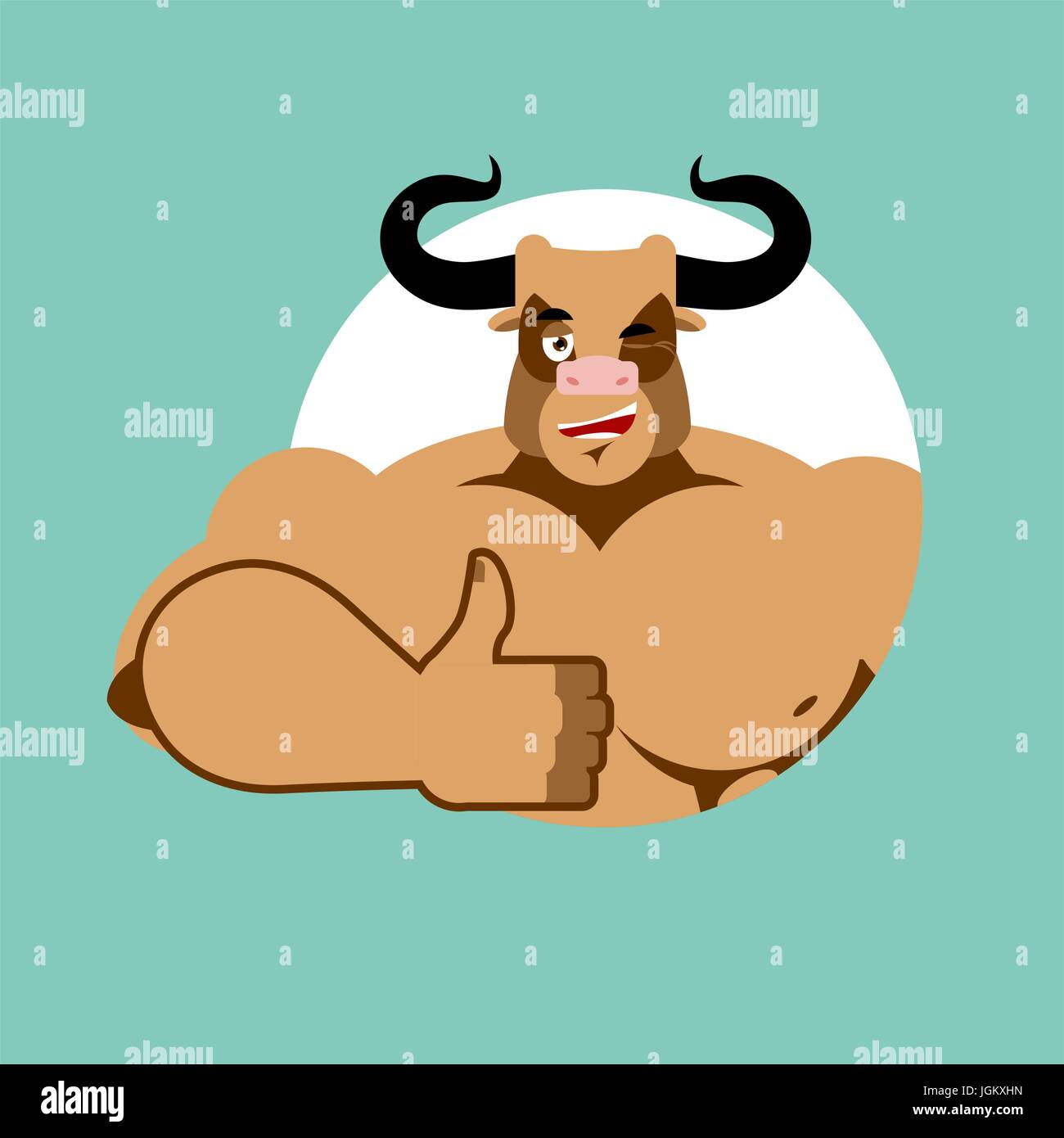 Minotaur Thumb up shows well. Ancient Greek Mythical beast. Monster with bull head Stock Vector