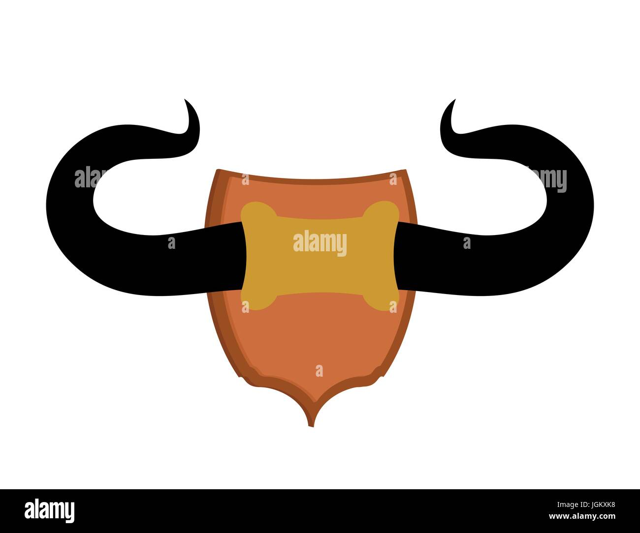 Bull horn isolated trophy. Buffalo large horns on white background Stock Vector