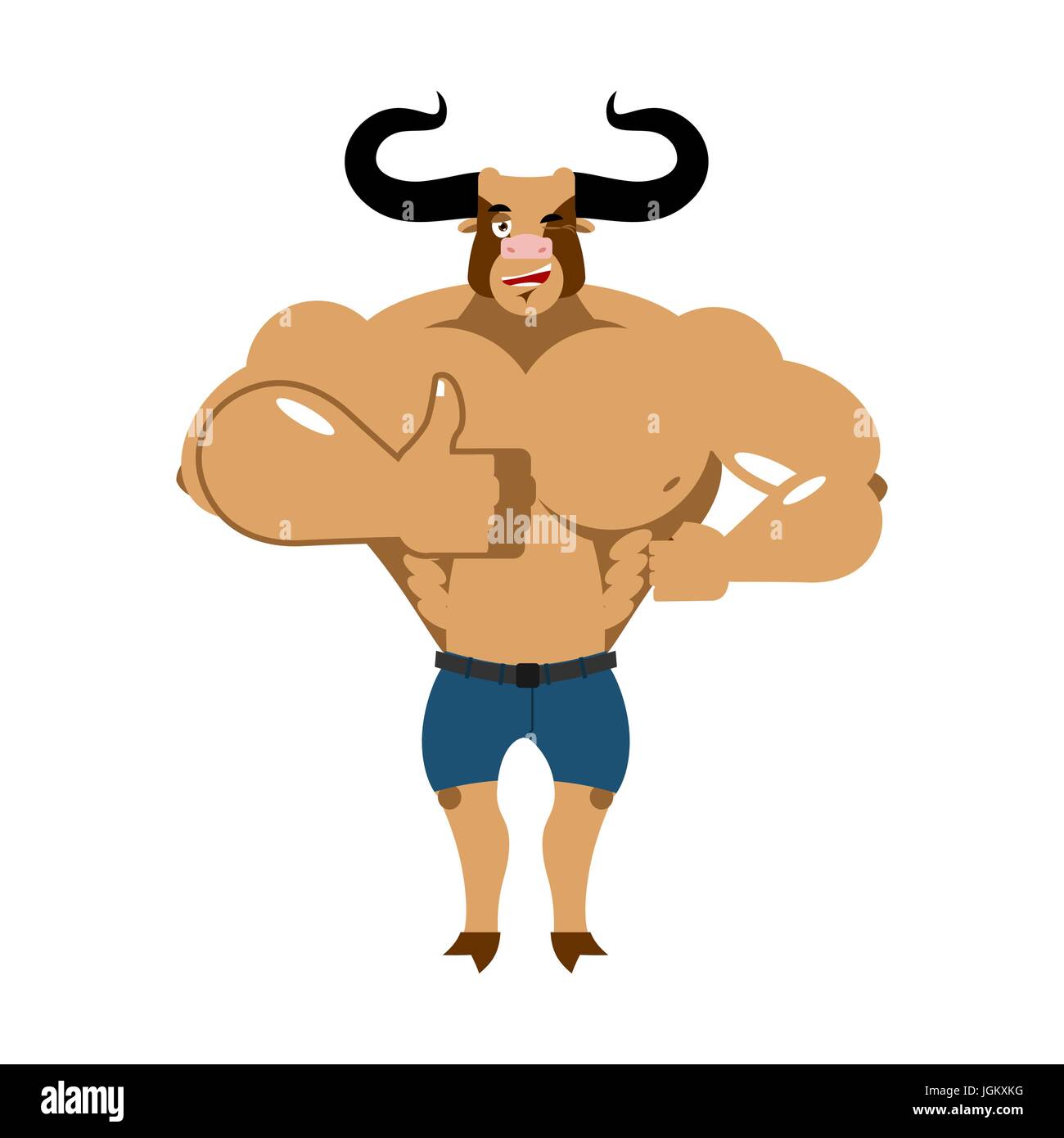 Minotaur Thumb up shows well. Ancient Greek Mythical beast. Monster with bull head Stock Vector