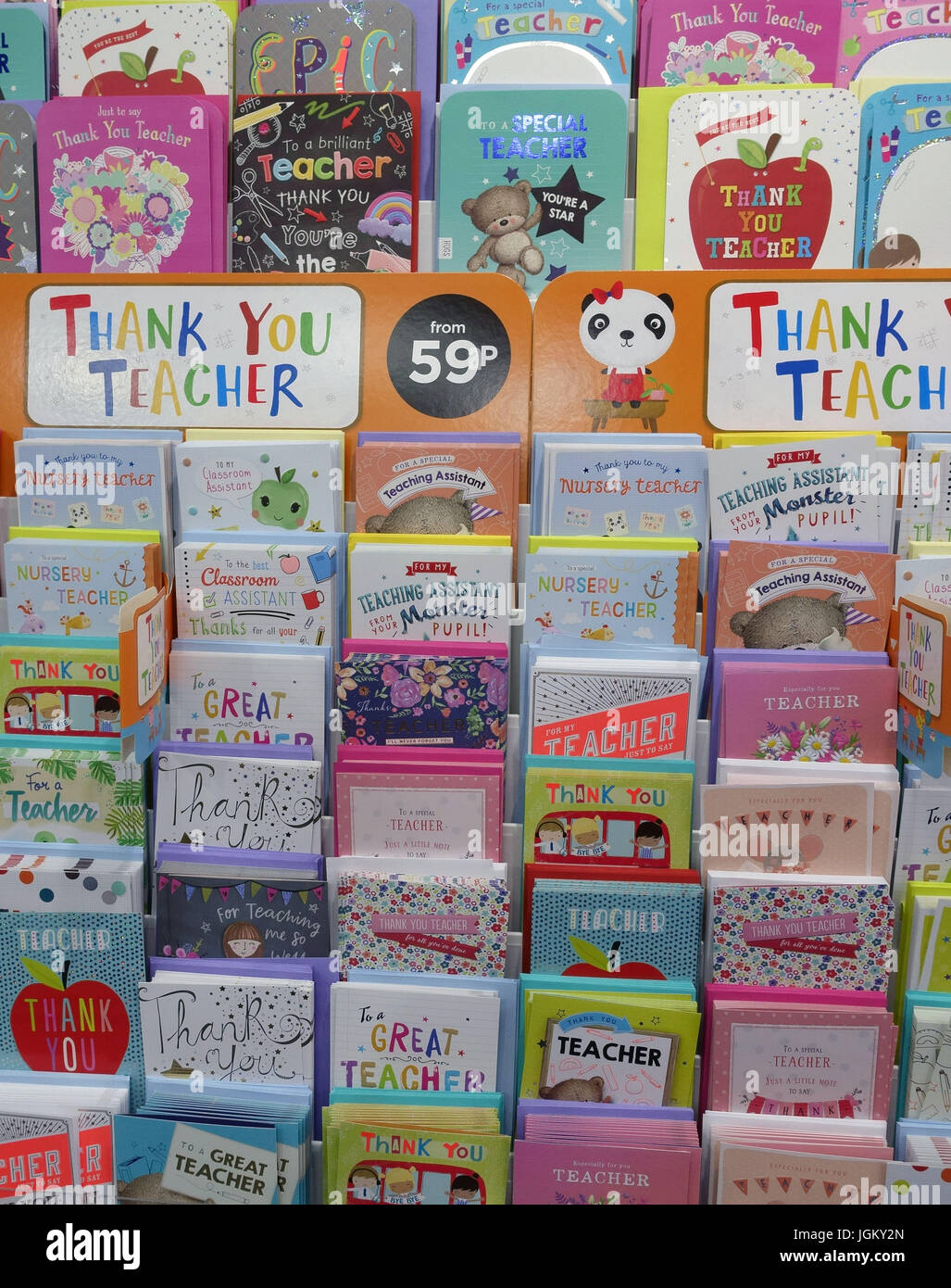 "Thank You Teacher" cards displayed in London shop Stock Photo