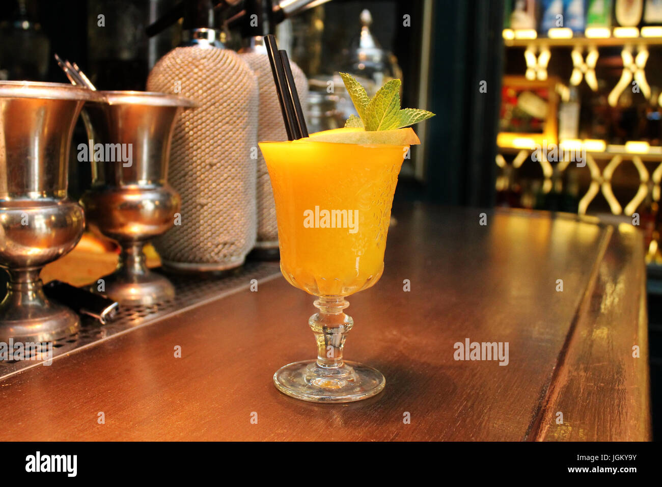 Summer cocktail mango daiquiri on the bar counter Stock Photo Alamy