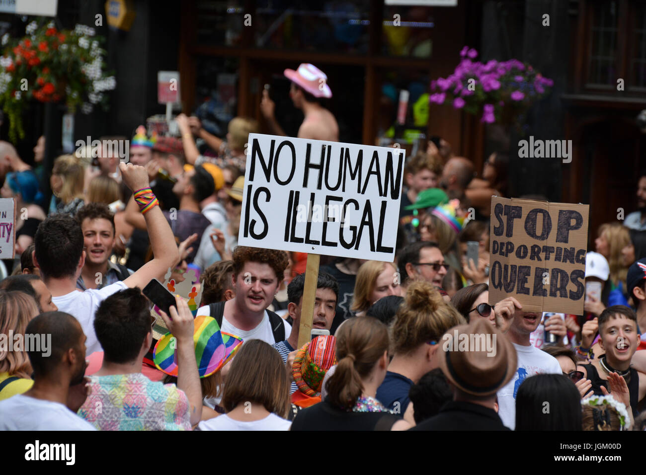 Pride in London, 2017. Movement for Justice reclaims Pride as protest marching in front of the official parade. Stock Photo