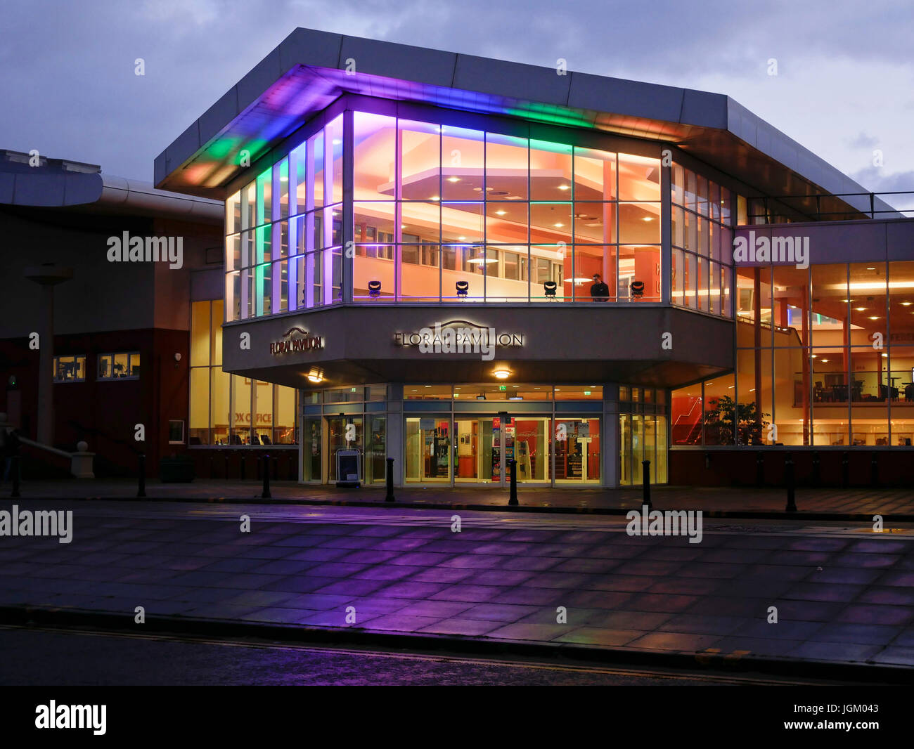 Floral Pavilion Theatre, New Brighton, Wirral, exterior at night. Stock Photo