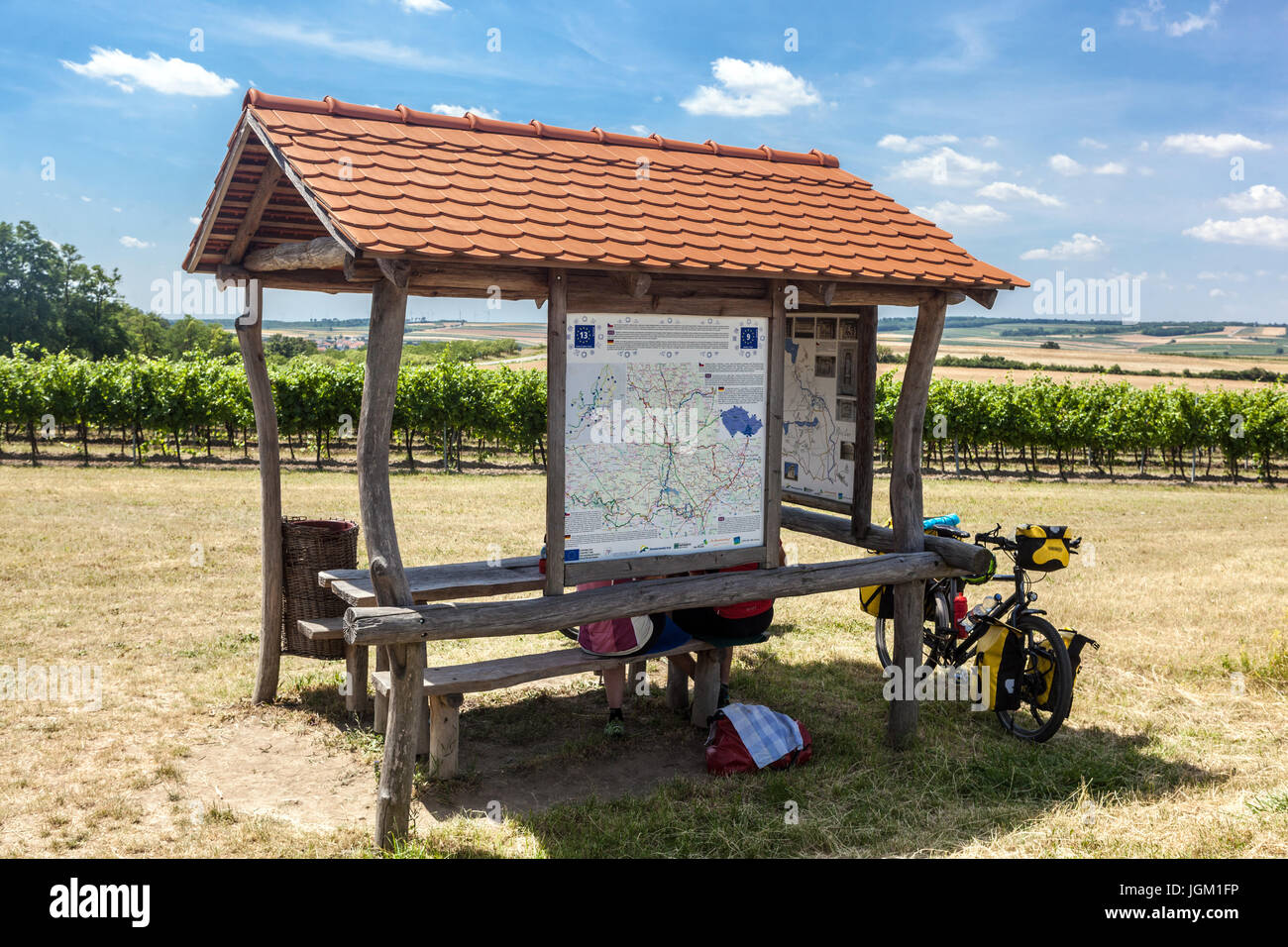 Bicycle trails in the South Moravia, rest in vineyards. Valtice Wine Region, Southern Moravia, Czech Republic, Europe Stock Photo