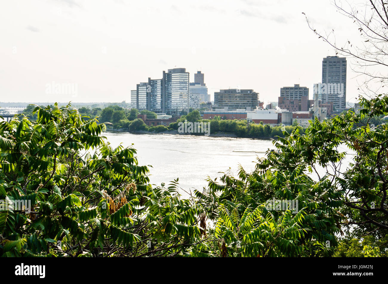 Skyline or cityscape of Hull in Gatineau, Quebec with river in Ottawa, Canada Stock Photo