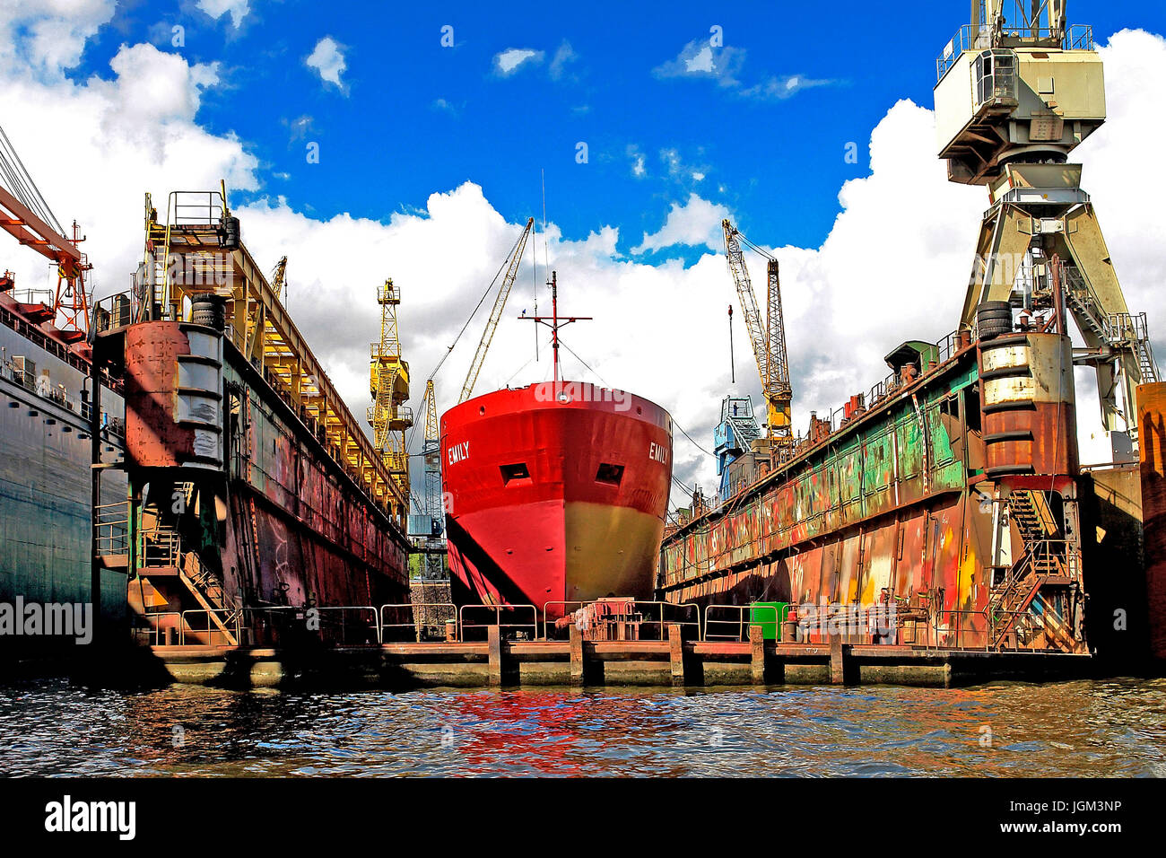 Europe, Germany, the FRG, the federal republic, transport, traffic, repair, dock, dry dock, Hamburg, harbour, the Elbe, ship, Blohm & Voss, repair, co Stock Photo