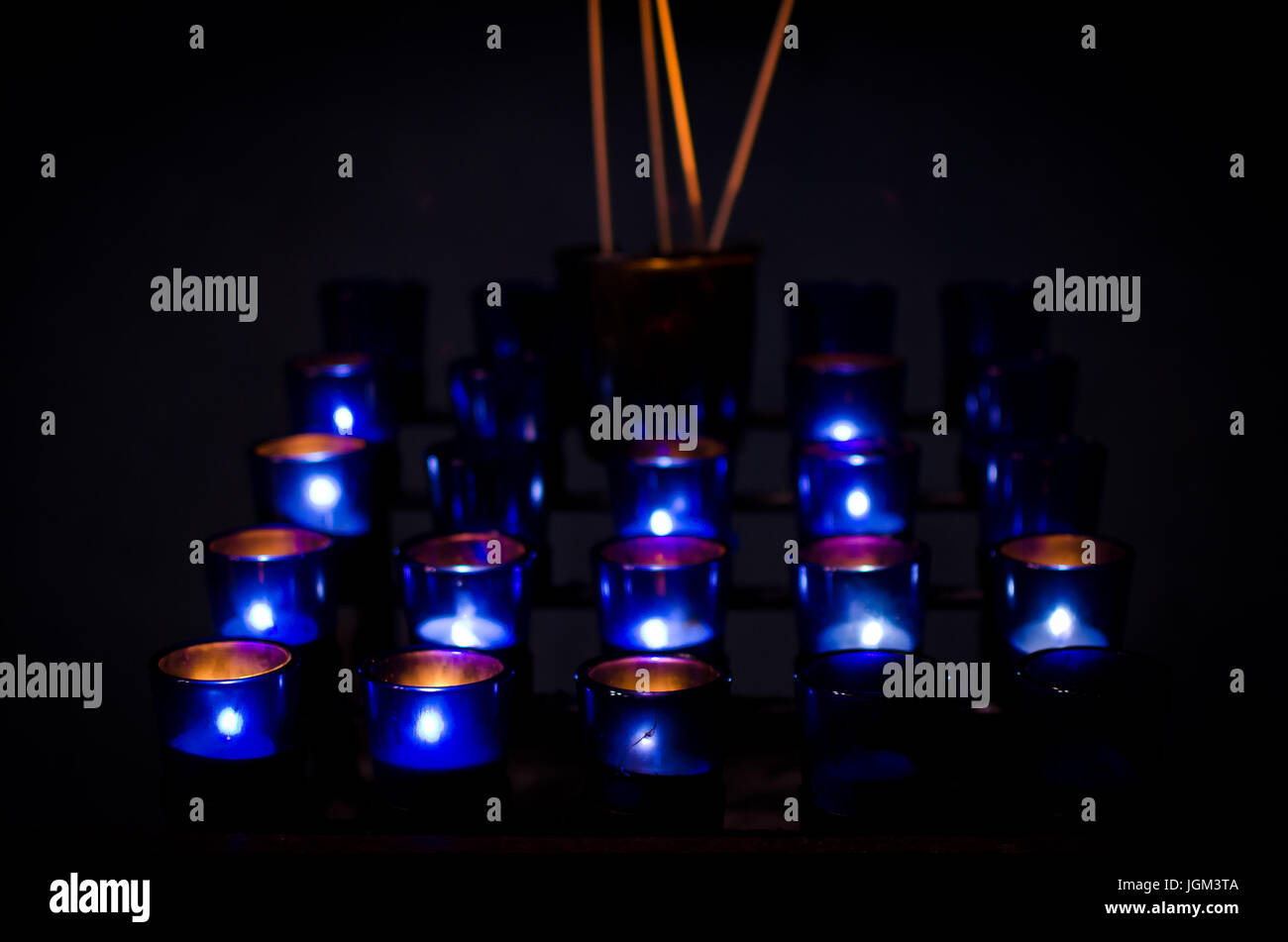 Set of votive candles in a church Stock Photo Alamy