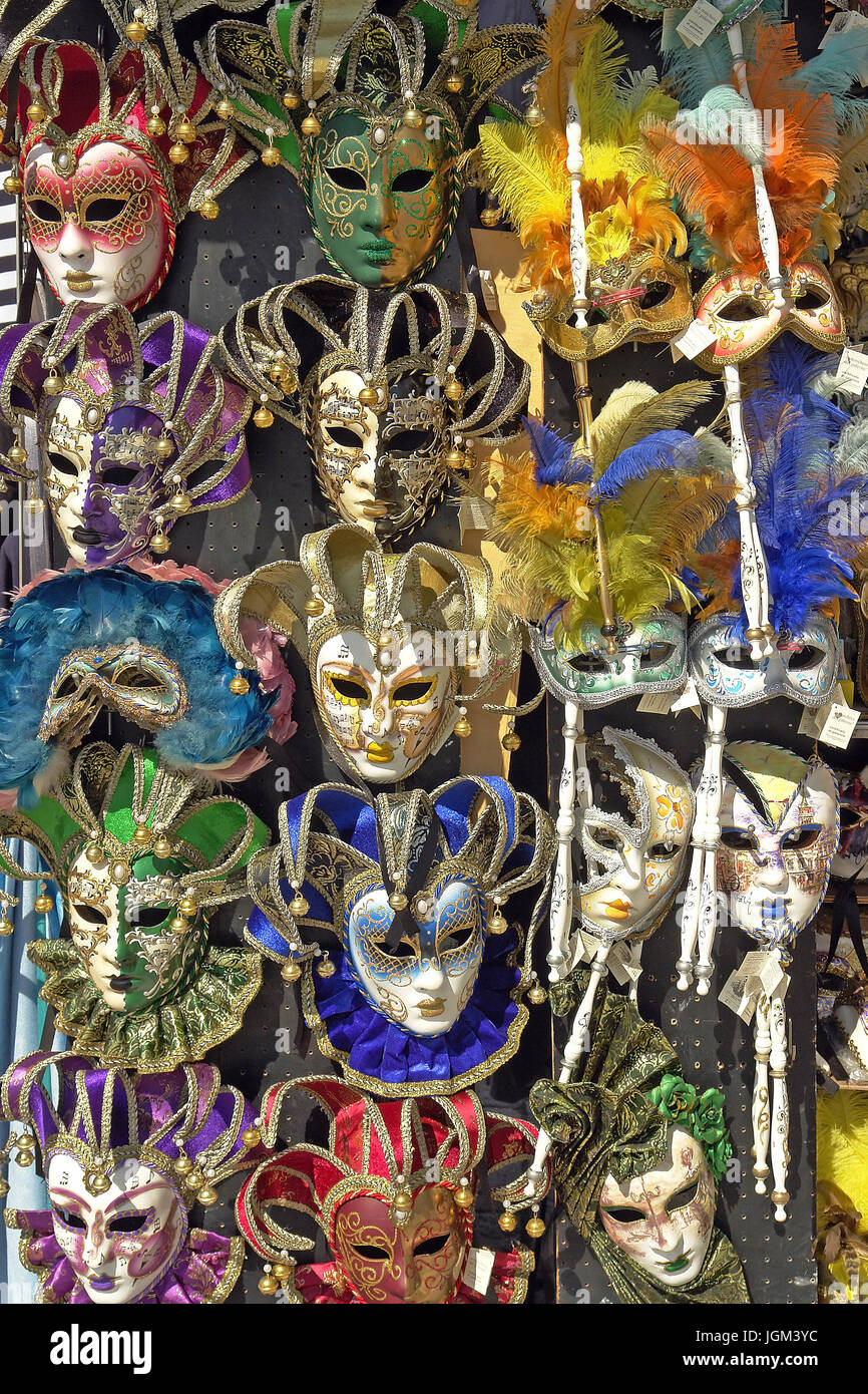 Europe, Italy, Venice, mask, mask, masks, carnival, carnival masks, Venetian masks, town, lane, lanes, panorama, city centre, day, daylight, outside,  Stock Photo