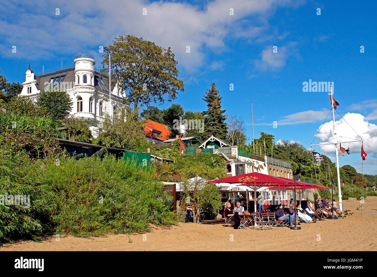 Europe, the Federal Republic of Germany, Hamburg, Blankenese, Ovelgoenne, the Elbe, Elbstrand, beach, beach bath, person, people, several, vacation, v Stock Photo