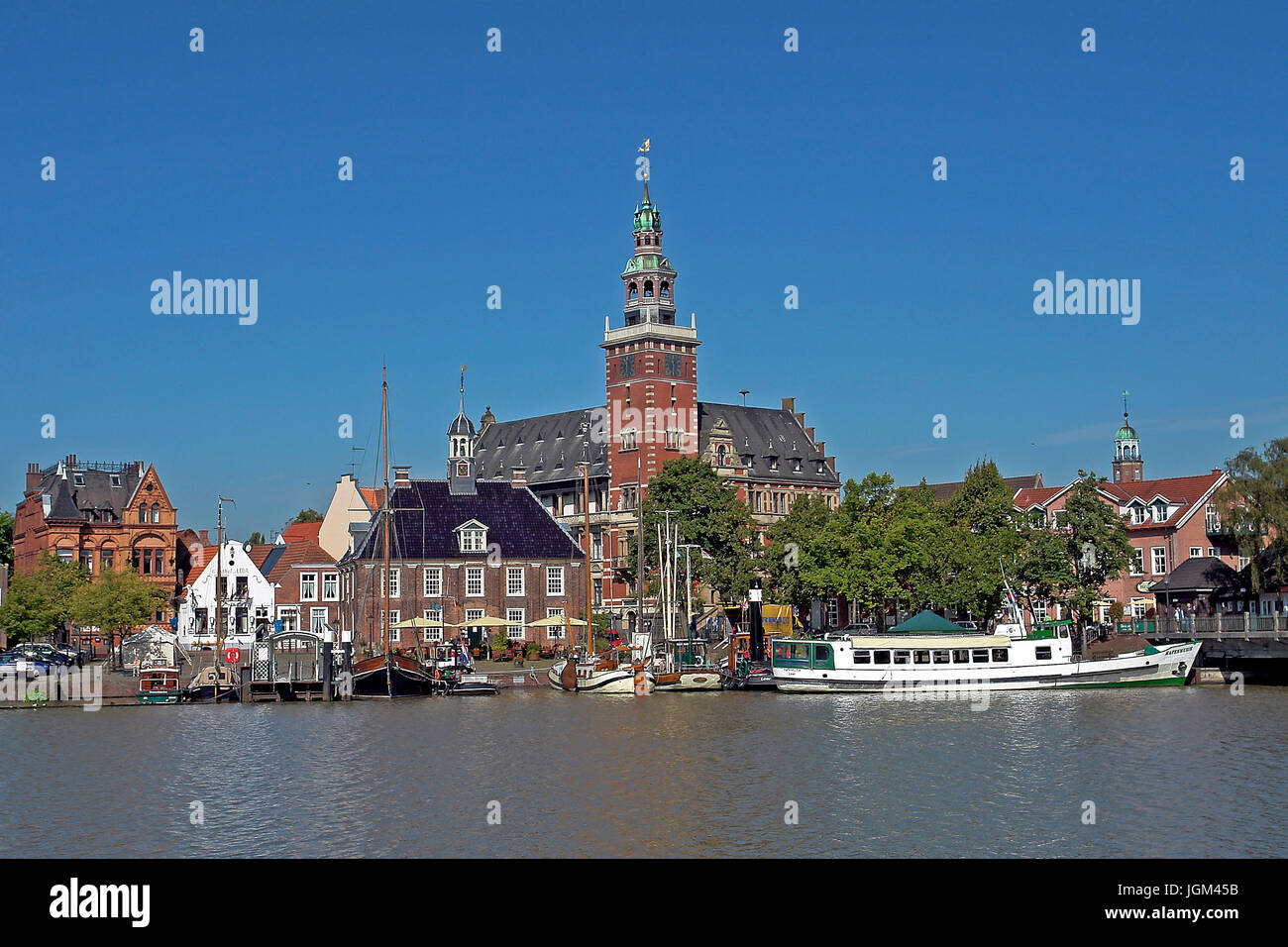 Europe, the Federal Republic of Germany, the FRG, Lower Saxony, East Friesland, Blank, town, harbour, scales, city hall, museum harbour, passenger shi Stock Photo
