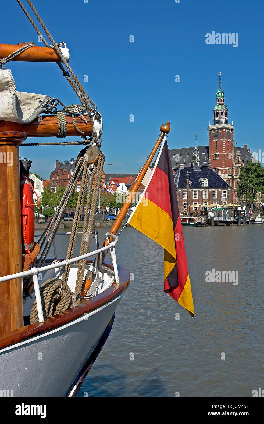 Europe, the Federal Republic of Germany, the FRG, Lower Saxony, East Friesland, Blank, town, harbour, scales, city hall, museum harbour, passenger shi Stock Photo