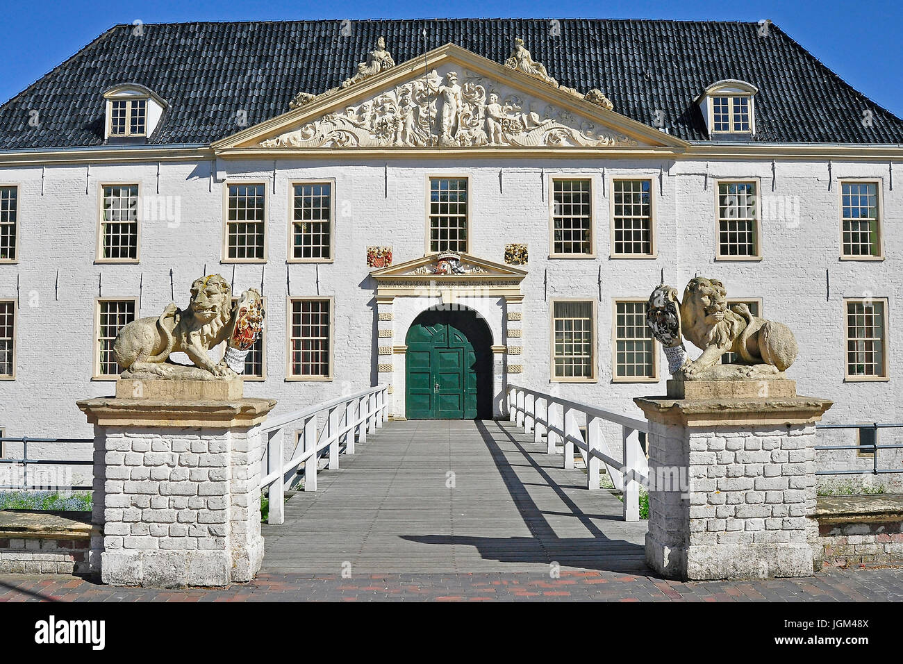 The Federal Republic of Germany, the FRG, Lower Saxony, East Friesland, Dornum, castle, Dornumer castle, moated castle, summer, architecture, building Stock Photo