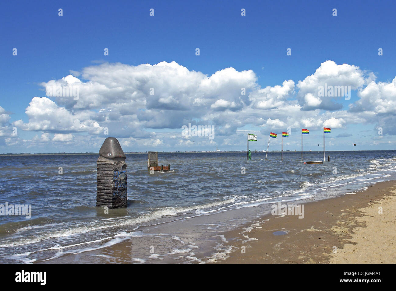 Europe, Germany, Lower Saxony, Friesland, Dangast, beach, beach basket, the North Sea, North Sea coast, coast, scenery, surfer, bathing resort, place  Stock Photo