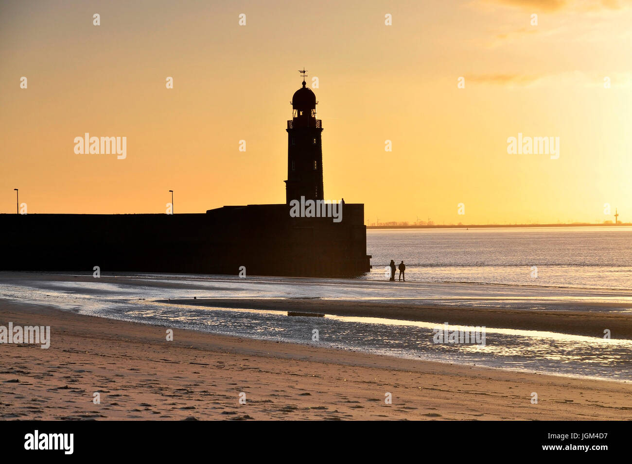 The Federal Republic of Germany, Bremerhaven, harbour mole, harbour, port entrance, signal tower, old lighthouse, lighthouse, sundown. Architecture, b Stock Photo
