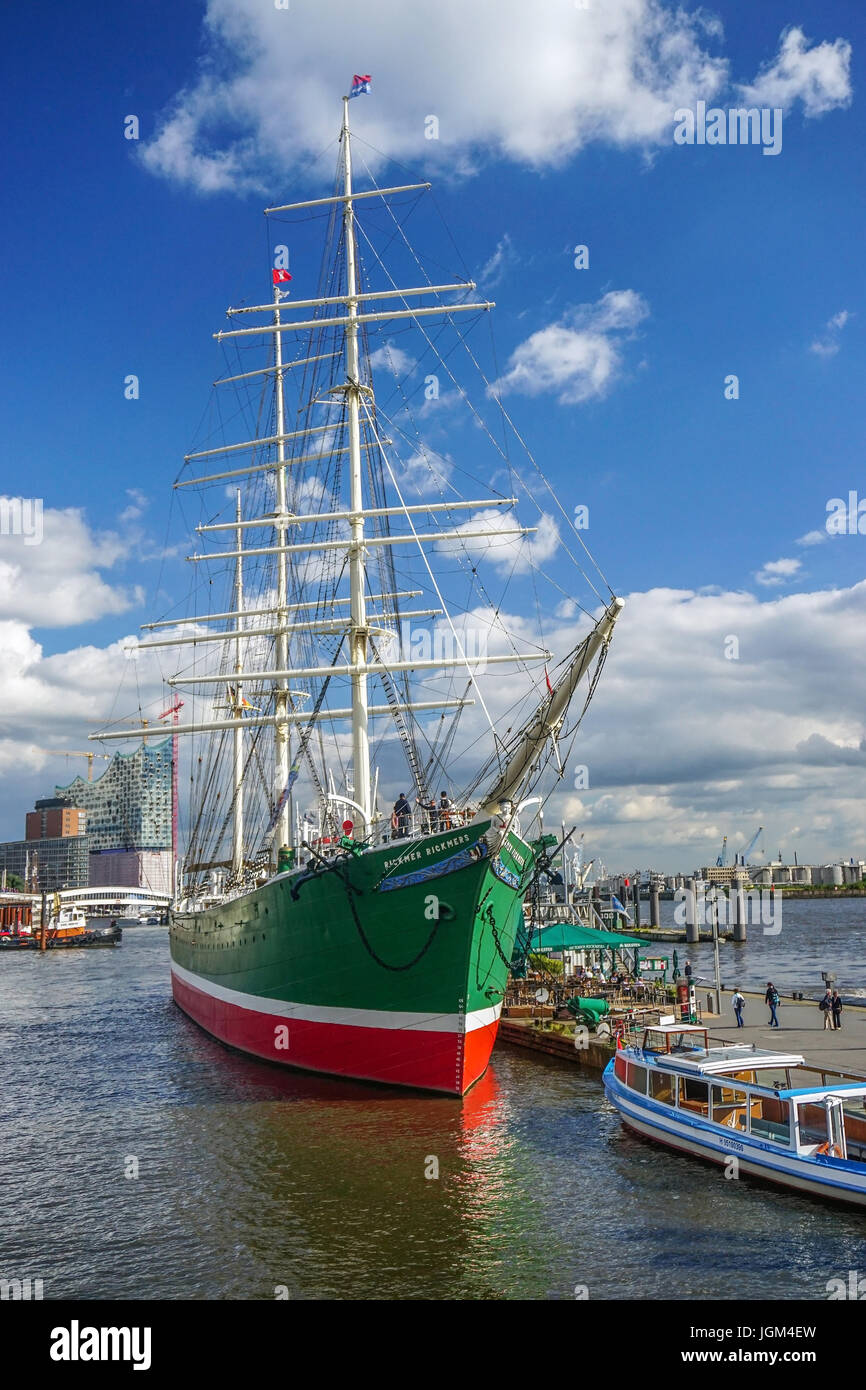 The Federal Republic of Germany, Hamburg, harbour, ship, ships, sailing ship, sailing ships, Rickmer Rickmers, Reede, transport, traffic, McPBOY, Sail Stock Photo